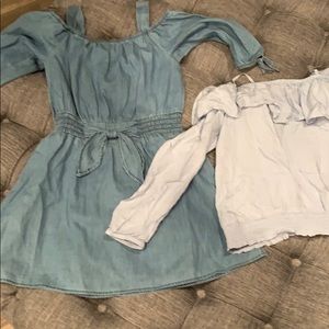 1 blue jean dress, 1 blue shirt, size medium